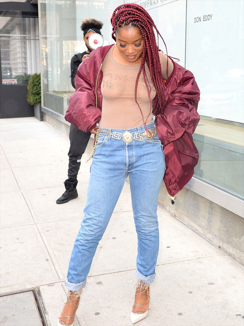 Keke Palmer Braless in Sheer Top Out on the Street - Taxi Driver Movie