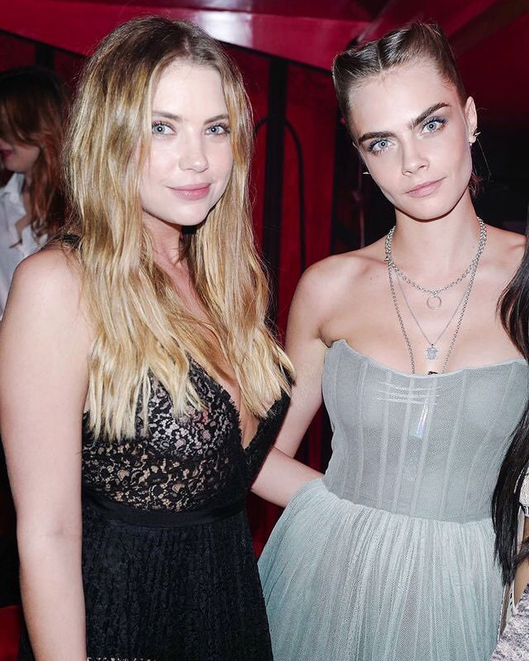 Ashley Benson Nipples in Lace Corset with Cara Delevingne - Taxi Driver  Movie