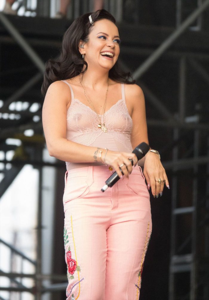 Lily Allen Braless Nipples On Stage In Pink Taxi Driver Movie